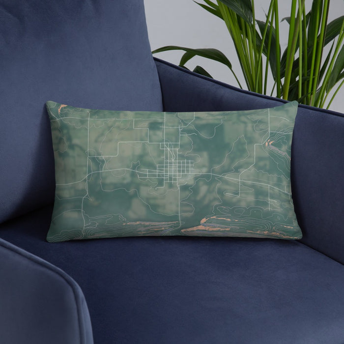 Custom Magazine Arkansas Map Throw Pillow in Afternoon on Blue Colored Chair