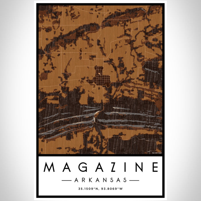 Magazine Arkansas Map Print Portrait Orientation in Ember Style With Shaded Background