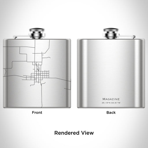Rendered View of Magazine Arkansas Map Engraving on 6oz Stainless Steel Flask