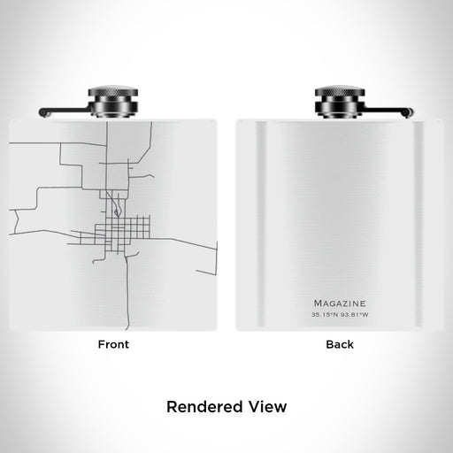 Rendered View of Magazine Arkansas Map Engraving on 6oz Stainless Steel Flask in White