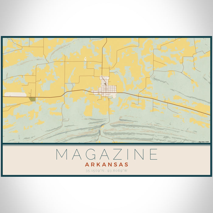 Magazine Arkansas Map Print Landscape Orientation in Woodblock Style With Shaded Background