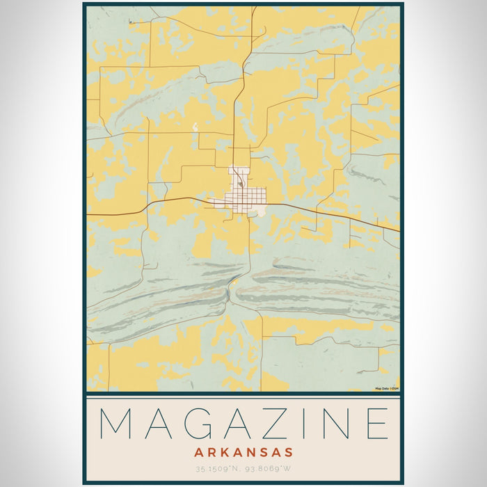 Magazine Arkansas Map Print Portrait Orientation in Woodblock Style With Shaded Background