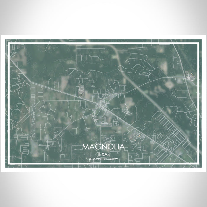 Magnolia Texas Map Print Landscape Orientation in Afternoon Style With Shaded Background