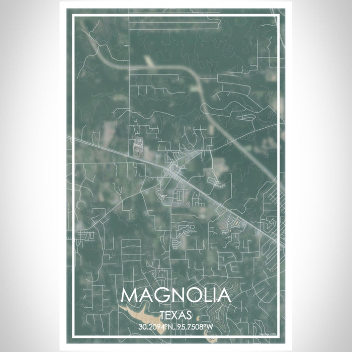 Magnolia Texas Map Print Portrait Orientation in Afternoon Style With Shaded Background