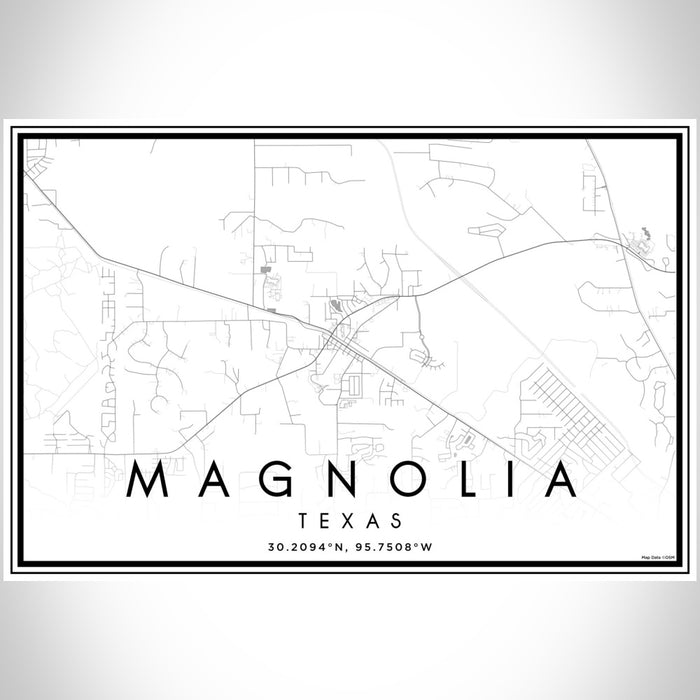 Magnolia Texas Map Print Landscape Orientation in Classic Style With Shaded Background