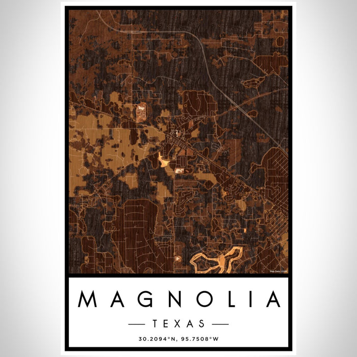 Magnolia Texas Map Print Portrait Orientation in Ember Style With Shaded Background