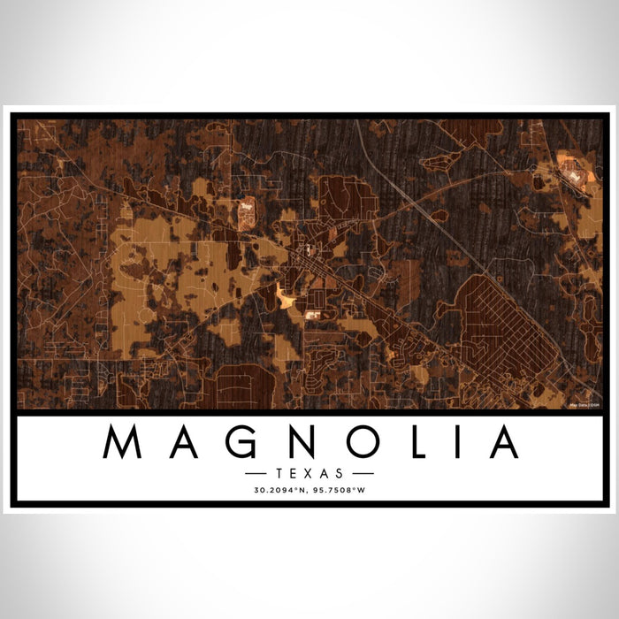Magnolia Texas Map Print Landscape Orientation in Ember Style With Shaded Background