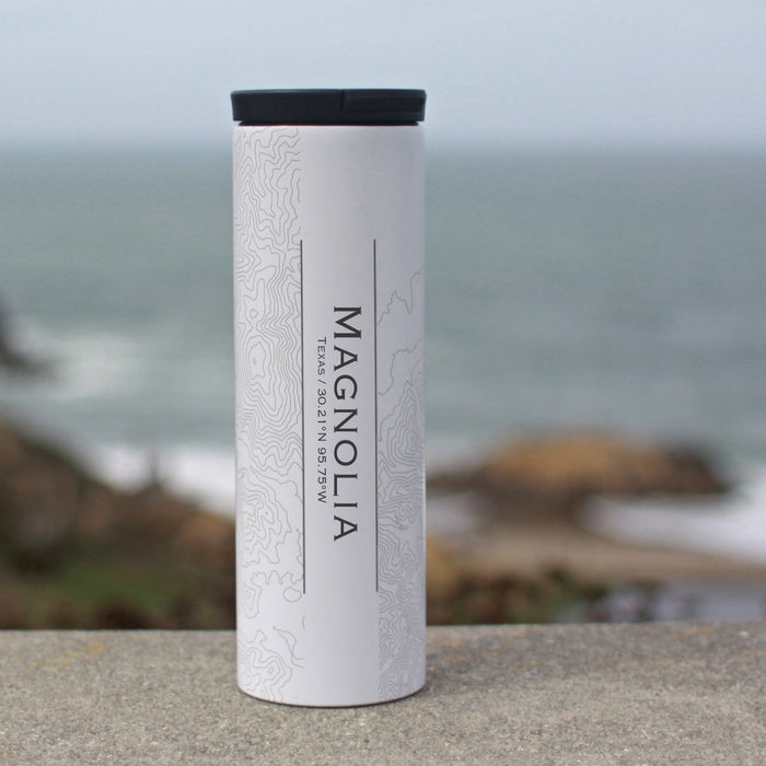 Magnolia Texas Custom Engraved City Map Inscription Coordinates on 17oz Stainless Steel Insulated Tumbler in White