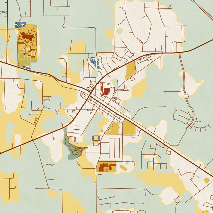 Magnolia Texas Map Print in Woodblock Style Zoomed In Close Up Showing Details