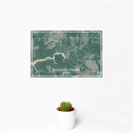 12x18 Magnolia Springs Alabama Map Print Landscape Orientation in Afternoon Style With Small Cactus Plant in White Planter