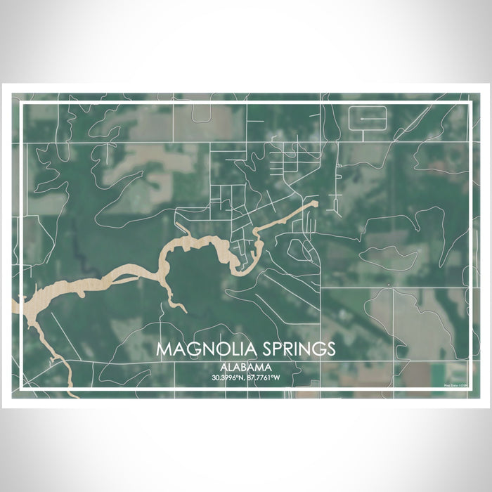 Magnolia Springs Alabama Map Print Landscape Orientation in Afternoon Style With Shaded Background