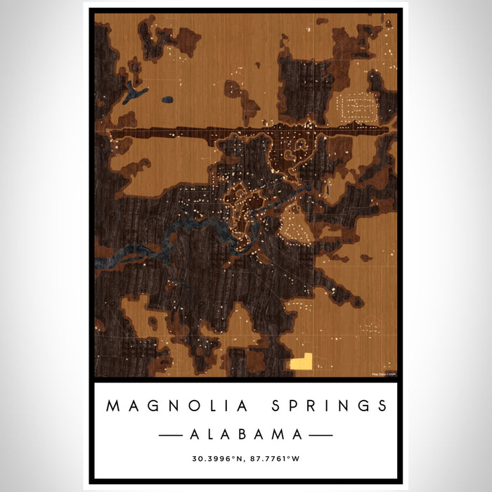 Magnolia Springs Alabama Map Print Portrait Orientation in Ember Style With Shaded Background
