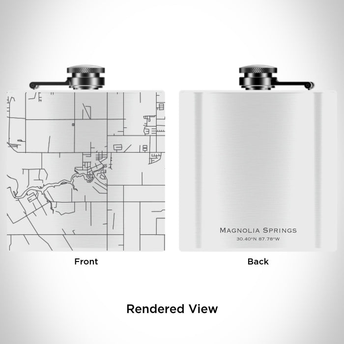 Rendered View of Magnolia Springs Alabama Map Engraving on 6oz Stainless Steel Flask in White