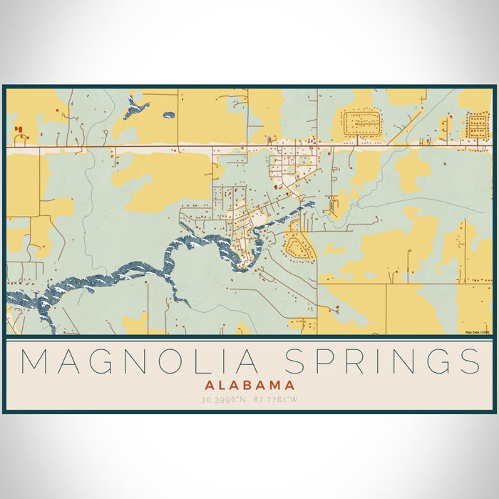 Magnolia Springs Alabama Map Print Landscape Orientation in Woodblock Style With Shaded Background