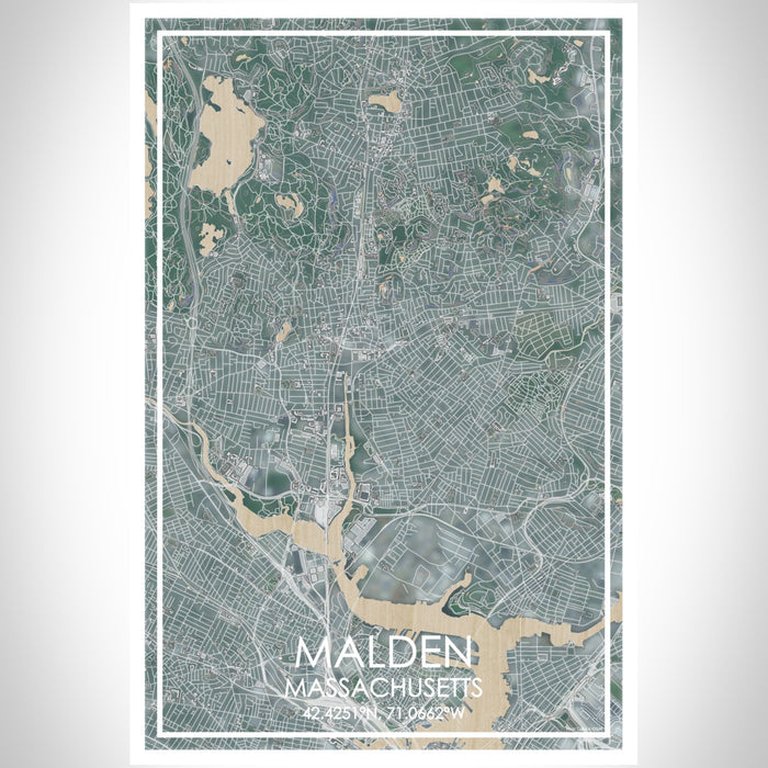 Malden Massachusetts Map Print Portrait Orientation in Afternoon Style With Shaded Background