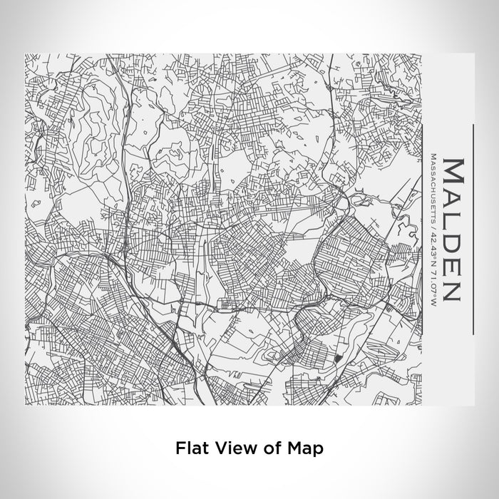 Rendered View of Malden Massachusetts Map Engraving on 20oz Stainless Steel Insulated Bottle with Bamboo Top in White