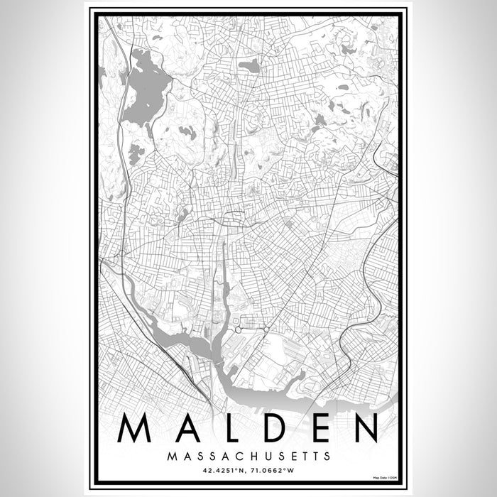Malden Massachusetts Map Print Portrait Orientation in Classic Style With Shaded Background
