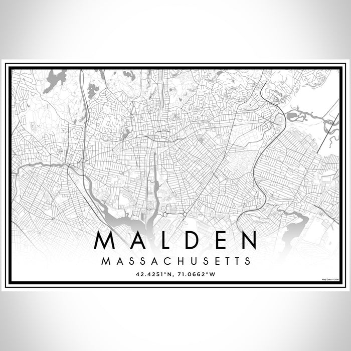 Malden Massachusetts Map Print Landscape Orientation in Classic Style With Shaded Background