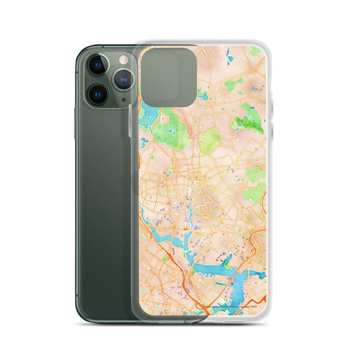 Custom Malden Massachusetts Map Phone Case in Watercolor on Table with Laptop and Plant