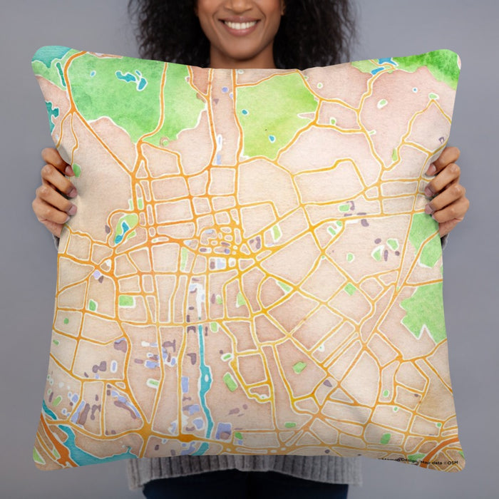 Person holding 22x22 Custom Malden Massachusetts Map Throw Pillow in Watercolor