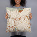 Person holding 18x18 Custom Malden Massachusetts Map Throw Pillow in Woodblock