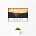 12x18 Malibu California Map Print Landscape Orientation in Ember Style With Small Cactus Plant in White Planter