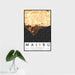 16x24 Malibu California Map Print Portrait Orientation in Ember Style With Tropical Plant Leaves in Water