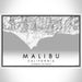 Malibu California Map Print Landscape Orientation in Classic Style With Shaded Background