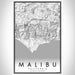 Malibu California Map Print Portrait Orientation in Classic Style With Shaded Background