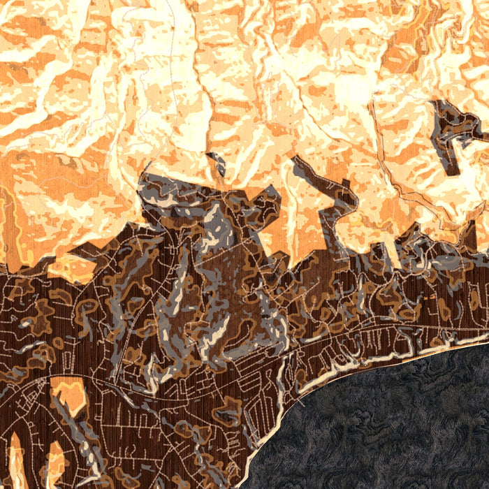 Malibu California Map Print in Ember Style Zoomed In Close Up Showing Details