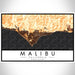 Malibu California Map Print Landscape Orientation in Ember Style With Shaded Background