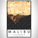 Malibu California Map Print Portrait Orientation in Ember Style With Shaded Background