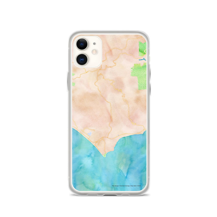 Custom iPhone 11 Malibu California Map Phone Case in Watercolor