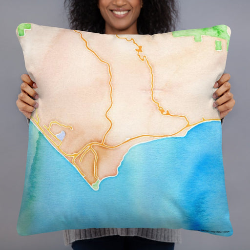 Person holding 22x22 Custom Malibu California Map Throw Pillow in Watercolor