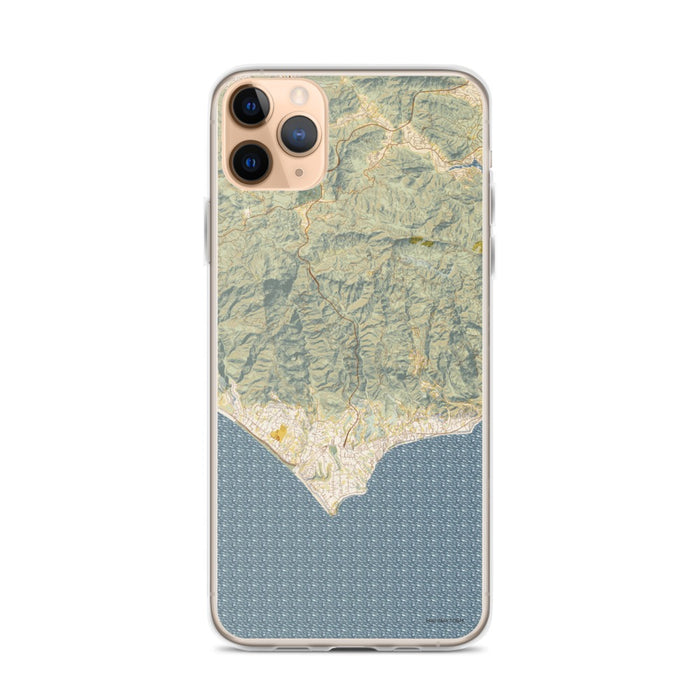 Custom iPhone 11 Pro Max Malibu California Map Phone Case in Woodblock