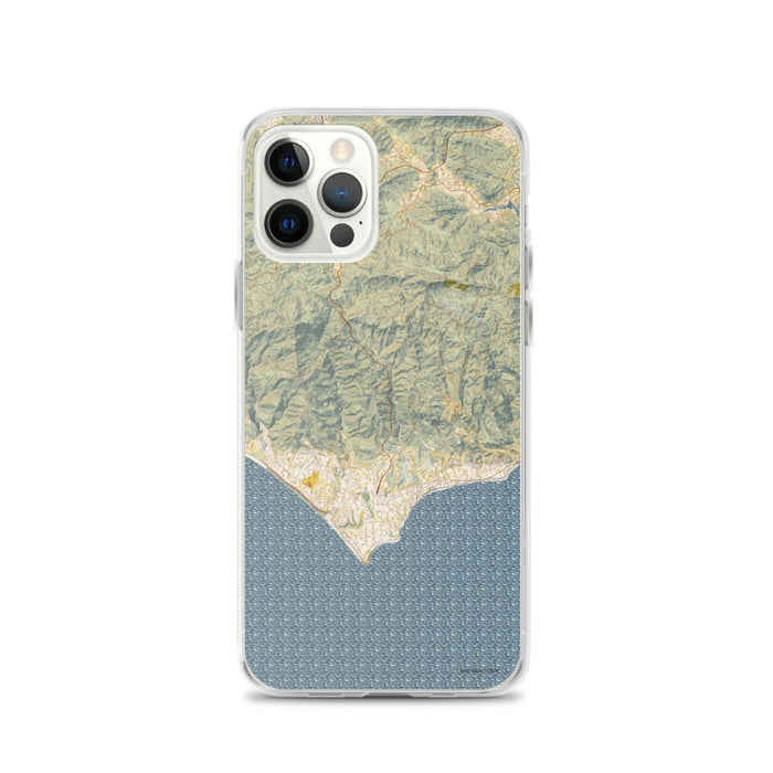 Custom iPhone 12 Pro Malibu California Map Phone Case in Woodblock