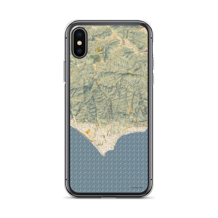 Custom iPhone X/XS Malibu California Map Phone Case in Woodblock