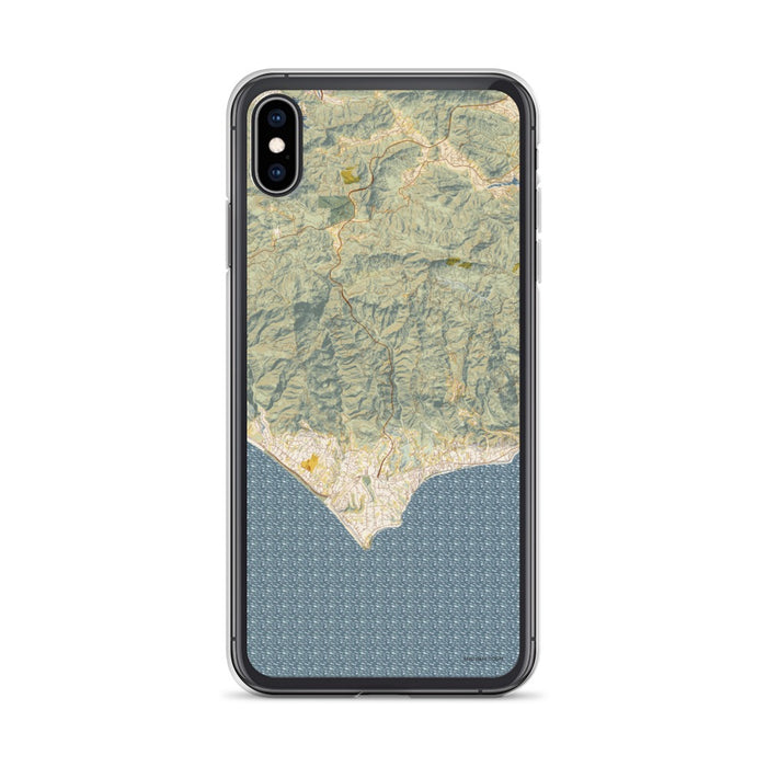 Custom iPhone XS Max Malibu California Map Phone Case in Woodblock