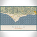 Malibu California Map Print Landscape Orientation in Woodblock Style With Shaded Background