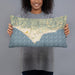 Person holding 20x12 Custom Malibu California Map Throw Pillow in Woodblock