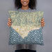 Person holding 18x18 Custom Malibu California Map Throw Pillow in Woodblock