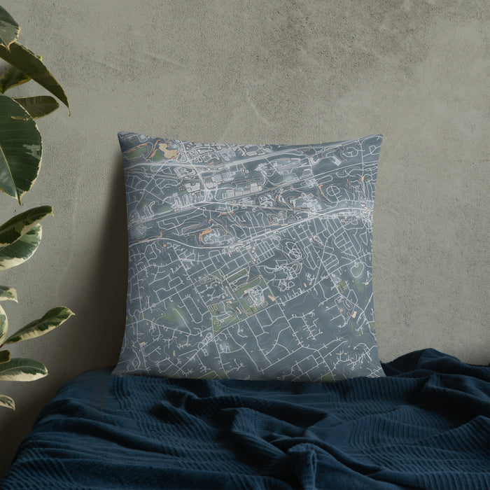 Custom Malvern Pennsylvania Map Throw Pillow in Afternoon on Bedding Against Wall