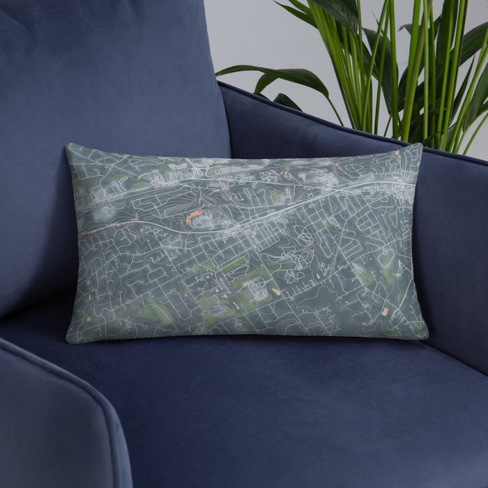Custom Malvern Pennsylvania Map Throw Pillow in Afternoon on Blue Colored Chair