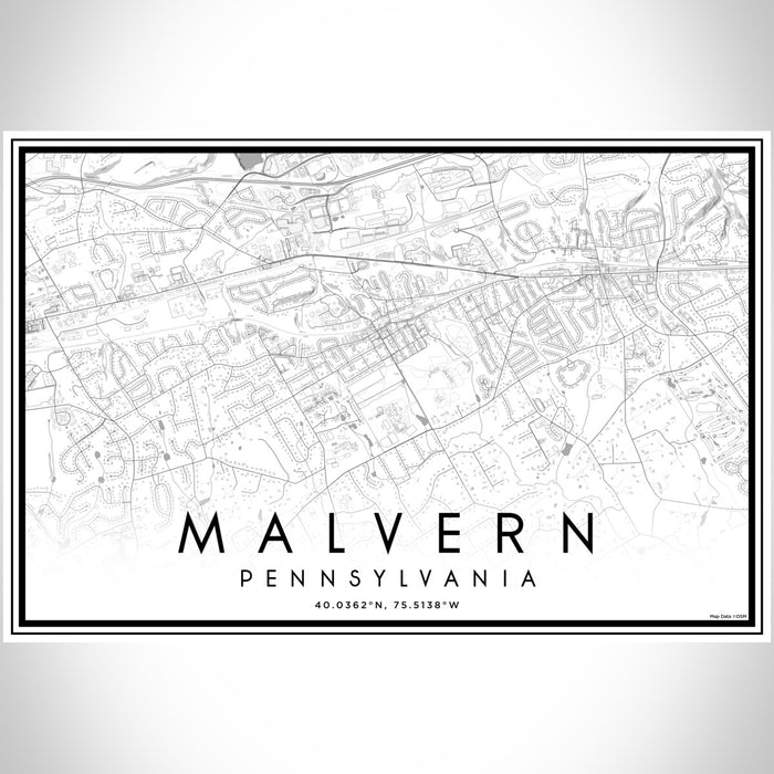 Malvern Pennsylvania Map Print Landscape Orientation in Classic Style With Shaded Background
