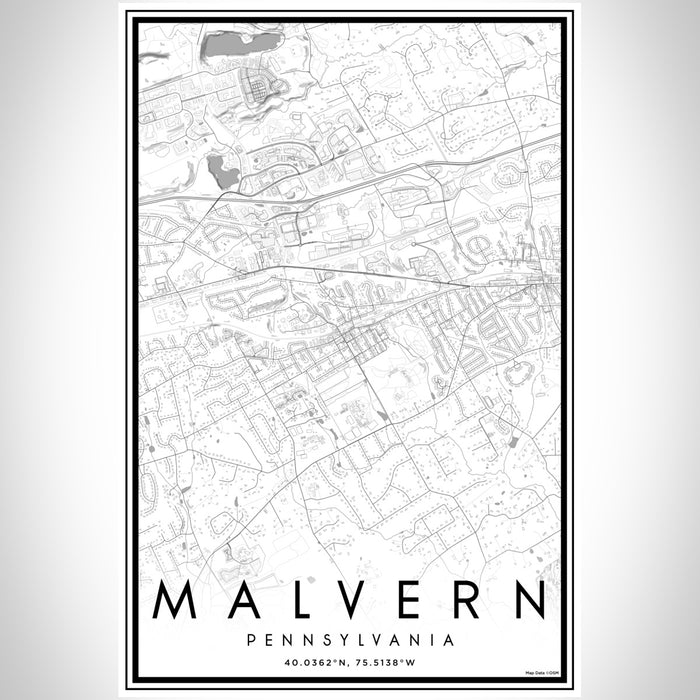 Malvern Pennsylvania Map Print Portrait Orientation in Classic Style With Shaded Background