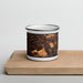 Front View Custom Malvern Pennsylvania Map Enamel Mug in Ember on Cutting Board