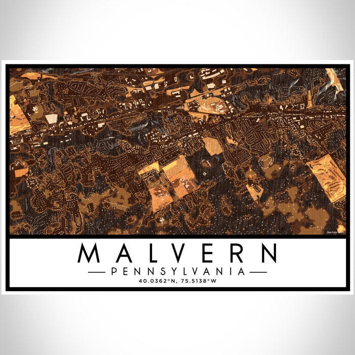 Malvern Pennsylvania Map Print Landscape Orientation in Ember Style With Shaded Background