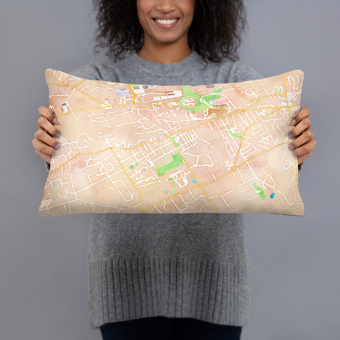 Person holding 20x12 Custom Malvern Pennsylvania Map Throw Pillow in Watercolor