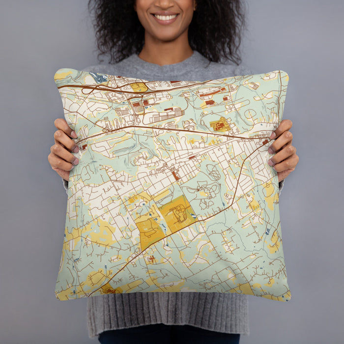 Person holding 18x18 Custom Malvern Pennsylvania Map Throw Pillow in Woodblock