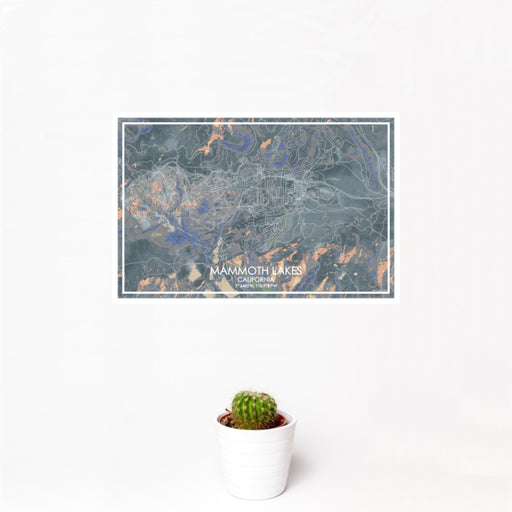 12x18 Mammoth Lakes California Map Print Landscape Orientation in Afternoon Style With Small Cactus Plant in White Planter